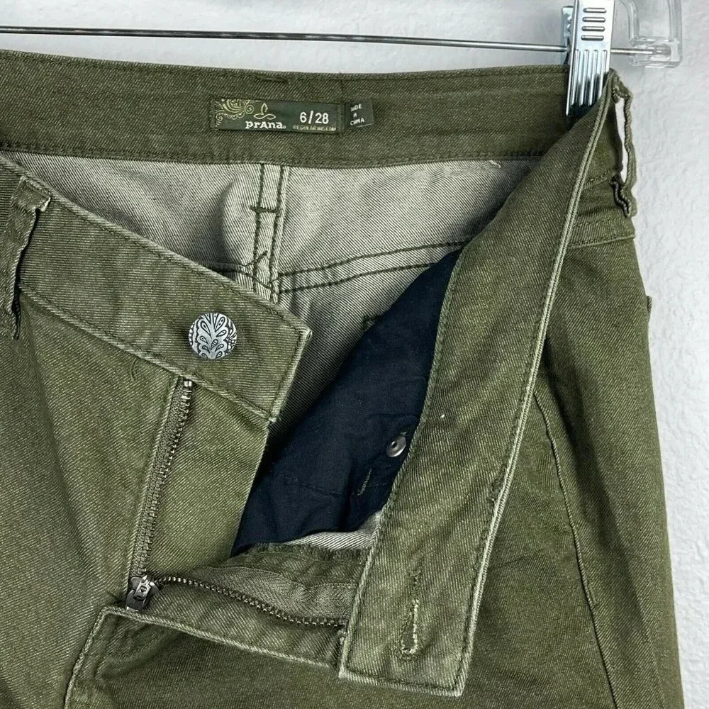 Prana Jeans Women's Size 6/28 x 31 Mid Rise Skinny Leg Stretch Denim Moss Green - Picture 7 of 9